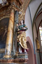 Sculpture of St John the Evangelist, Church of the Holy Blood, Iphofen, Lower Franconia, Bavaria,