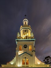 Church of Turi at night, Cuenca, Ecuador, South America