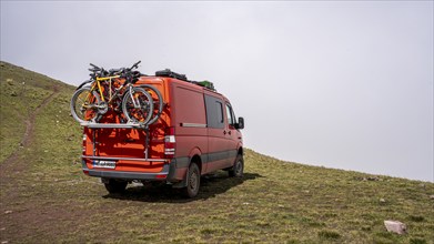 Offroad camper van in the Peruvian Andes, Pallay Punchu Rainbowmountain, Layo, Peru, South America