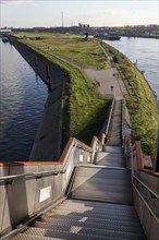 Haniel steps on the Friedrich Ebert Bridge, Rhine Bridge, access to Mercator Island, Ruhrort,