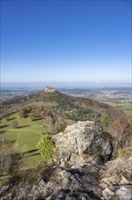 View from the Zeller Horn vantage point on the Albtrauf over the Zollernalb with Hohenzollern