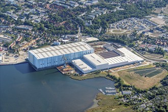 MV Werft Wismar, aerial view, shipyard, shipbuilding, Baltic Sea