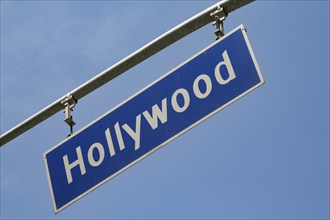 Hollywood street sign at traffic lights in America