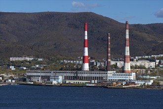 PETROPAVLOVSK CITY, RUSSIA, 5 OCT, 2018: Autumn view of Kamchatka CHPP-1, largest power plant in