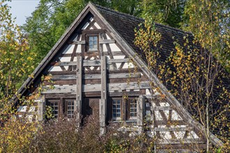 Old half-timbered house with supports, Bad Wurzach, Allgäu, Baden-Württemberg, Germany, Europe