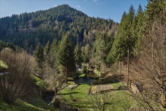 Panoramic view of beautiful mountain landscape in the Bavarian Alps with village of Berchtesgaden