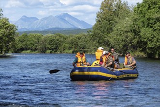 FAST RIVER, KAMCHATKA PENINSULA, RUSSIAN FAR EAST, JULY 25, 2016: Summer rafting on Kamchatka,