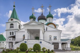 Pechersky Ascension Monastery in Nizhny Novgorod, Russia. Ascension Cathedral and bell tower