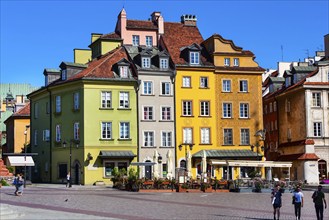 Warsaw, Poland, June 24, 2019: Colorful houses in Castle Square in the Old Town of polish capital,