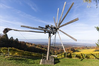 Autumn atmosphere with foliage colouring, largest Klapotetz in the world, Demmerkogel, municipality