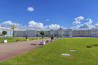 Catherine Palace is a Rococo palace located in the town of Tsarskoye Selo (Pushkin), 30 km south of