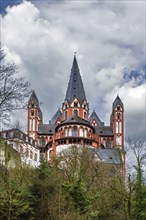 Catholic Cathedral of Limburg is high location on a rock above the Lahn river, Germany, Europe