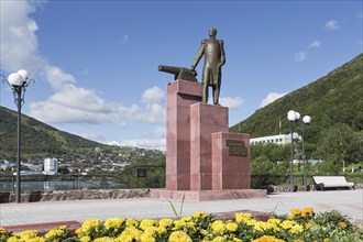 PETROPAVLOVSK-KAMCHATSKY, KAMCHATKA, RUSSIA, SEP 07, 2015: View of the monument to the first