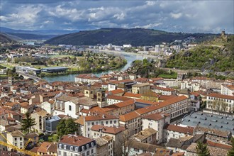 An aerial view of Vienne from hill of Pipet, France, Europe