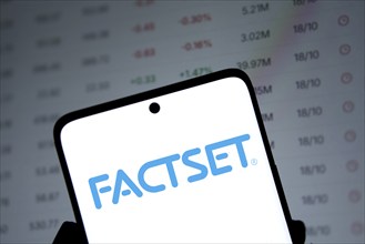 Dhaka, Bangladesh- 09 Nov 2024: Factset logo is displayed on smartphone