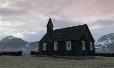 Famous black church of Budir at Snaefellsnes peninsula region in Iceland