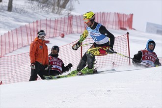 MOROZNAYA MOUNTAIN, KAMCHATKA PENINSULA, RUSSIA, MARCH 29, 2019: Mountain skier Breitfuss