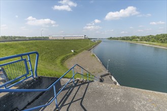 View of the Rhine river canal at lock. Alsace, France, Europe