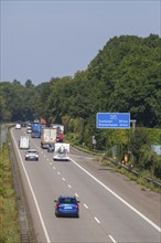 Motorway A 27 with cars and traffic sign, Bremen, Germany, Europe