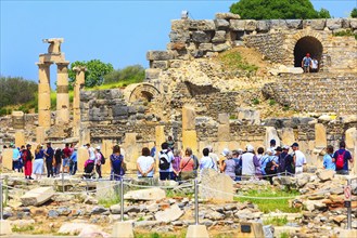 Kusadasi, Turkey, April 28, 2019: People visiting old ruins of Ephesus or Efes famous site, Asia