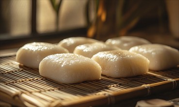 A tray of food with a variety of shapes and sizes. The food appears to be a type of pastry or bread