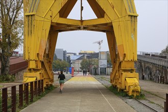 Yellow crane, former shipyard of the Chantiers d'Atlantique on the Ile de Nantes in the Loire,