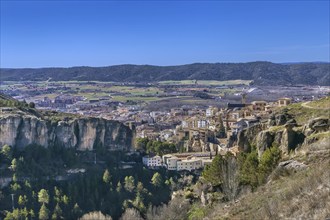 View of Cuenca and neighborhood from above, Spain, Europe