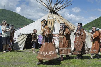 PETROPAVLOVSK CITY, KAMCHATKA PENINSULA, RUSSIA, JULY 11, 2015: Group of women in national clothing