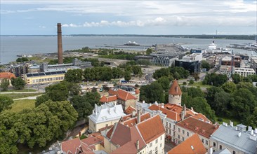 Panoramic view of Tallinn cityscape. Old city and Tallin harbor Estonia europe