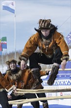 PETROPAVLOVSK CITY, KAMCHATKA PENINSULA, RUSSIA, MAR 1, 2018: Incendiary dance of indigenous