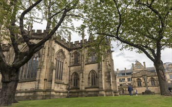 Manchester, United Kingdom, September 24 2016: Exterior view of the famous medieval building of the