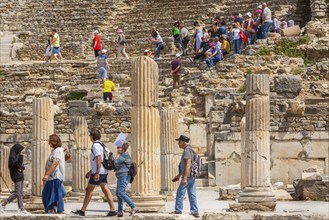 Kusadasi, Turkey, April 28, 2019: People visiting old ruins of Ephesus or Efes famous site, Asia