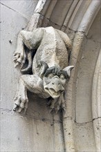 Gargoyles on the wall of a medieval building. Rouen, France, Europe