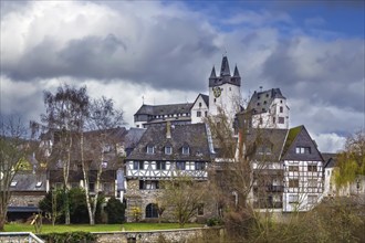 View of Diez with castle from Lahn river, Germany, Europe