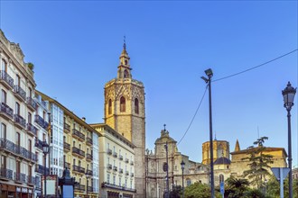 View of Valencia Cathedral or Basilica of the Assumption of Our Lady of Valencia from Plaza de la