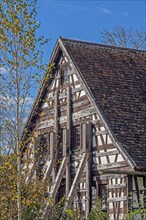 Old half-timbered house with supports, Bad Wurzach, Allgäu, Baden-Württemberg, Germany, Europe