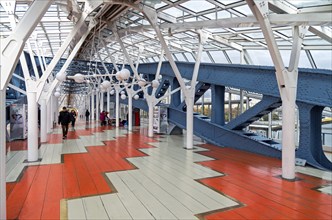 MOSCOW, RUSSIA, OCTOBER 2, 2016: Inside the pedestrian bridge that connects Berezhkovskaya and