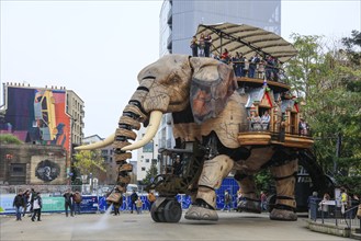 Tourist attraction The Great Elephant on the Ile de Nantes in the Loire, Nantes, Loire-Atlantique