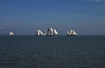 The parade of sailing ships in the Dutch village Volendam