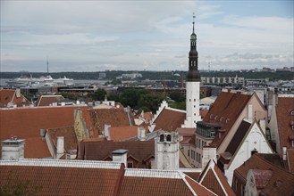 Tallinn Estonia cityscape. View from tower of Saint Olaf Church of old the city of Tallin