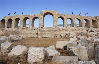 Exterior of Jerash ancient antrance of the roman city hippodrome in Jordan, Middle East Asia