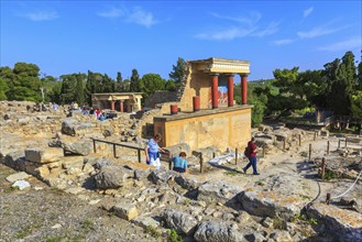 Knossos, Greece, April 27, 2019: People visiting Crete landmark, ruins of Minoan Palace, Europe