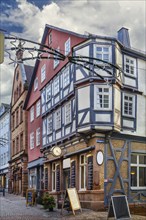 Street with half-timbered houses in Marburg, Germany, Europe