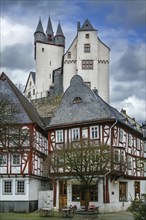 View of Diez with castle on the hill, Germany, Europe