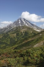 Beautiful mountain landscape on Kamchatka Peninsula: picturesque view of Vilyuchinsky Volcano at