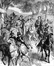 King Pepin the Younger and Frankish nobles riding to the council at Quierzy, 754