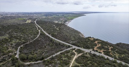 Drone aerial of scenic highway coastline route, Mediterranean sea, Exploration and adventure.