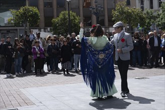 Madrid, Spain, May 2 2024: Spanish dancers dancing flamenco dance in the streets of Madrid Spain.