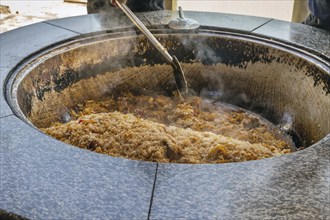 Huge cauldron for pilaf in the center of the pilaf, Tashkent, Uzbekistan, Asia