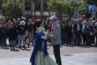 Madrid, Spain, May 2 2024: Spanish dancers dancing flamenco dance in the streets of Madrid Spain.